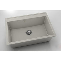 Kitchen sink with overflow 70 x 49 cm, polymer marble, gray granite