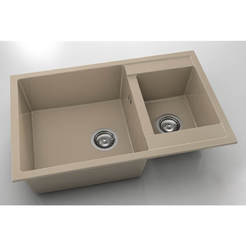 Kitchen sink with two troughs 80 x 49 cm, polymer marble, cappuccino granite