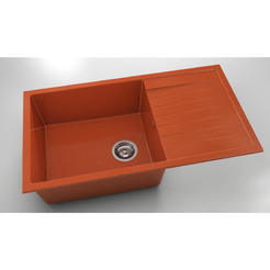 Kitchen sink with left/right top 90 x 49cm, polymer marble, silver orange