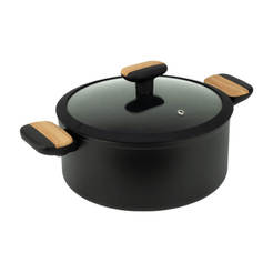 Pot with lid 24 x 11cm black and wood