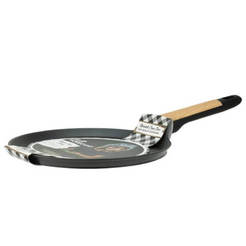 Aluminum pancake pan 26 x 1.7cm black and wood