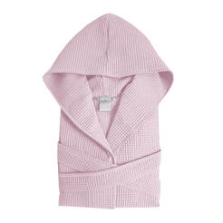 Waffle bathrobe with hood L/XL, 100% cotton, rose