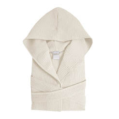 Waffle bathrobe with hood S/M, 100% cotton, ecru