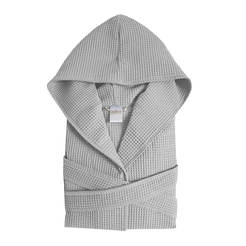 Waffle bathrobe with hood S/M, 100% cotton, gray