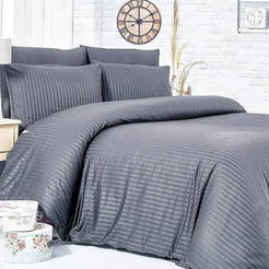 Bedding set 4 pieces cotton satin 100% cotton-satin stripe dark gray