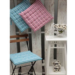 Подушка для стула 40 x 40 см, полоски, 100% хлопок, синий цвет