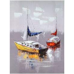 Framed painting 50 x 70cm oil, Colorful boats