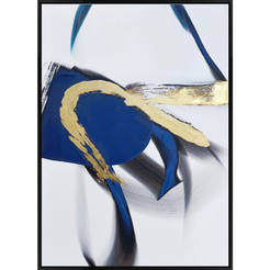 Blue and Gold Abstract Wall Art Picture 50 x 70cm Framed Canvas Print Embossed Oil Painting