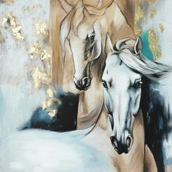 Настенная картина 60 х 60см Лошади, печать на холсте рельефными масляными красками