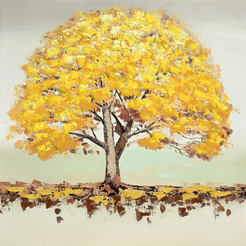 Картина за стена 60 x 60см Златна есен, канава принт печат с релеф маслени бои