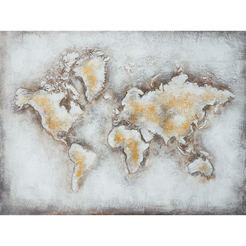 Wall picture 80 x 60cm Map, canvas print print with relief oil paints